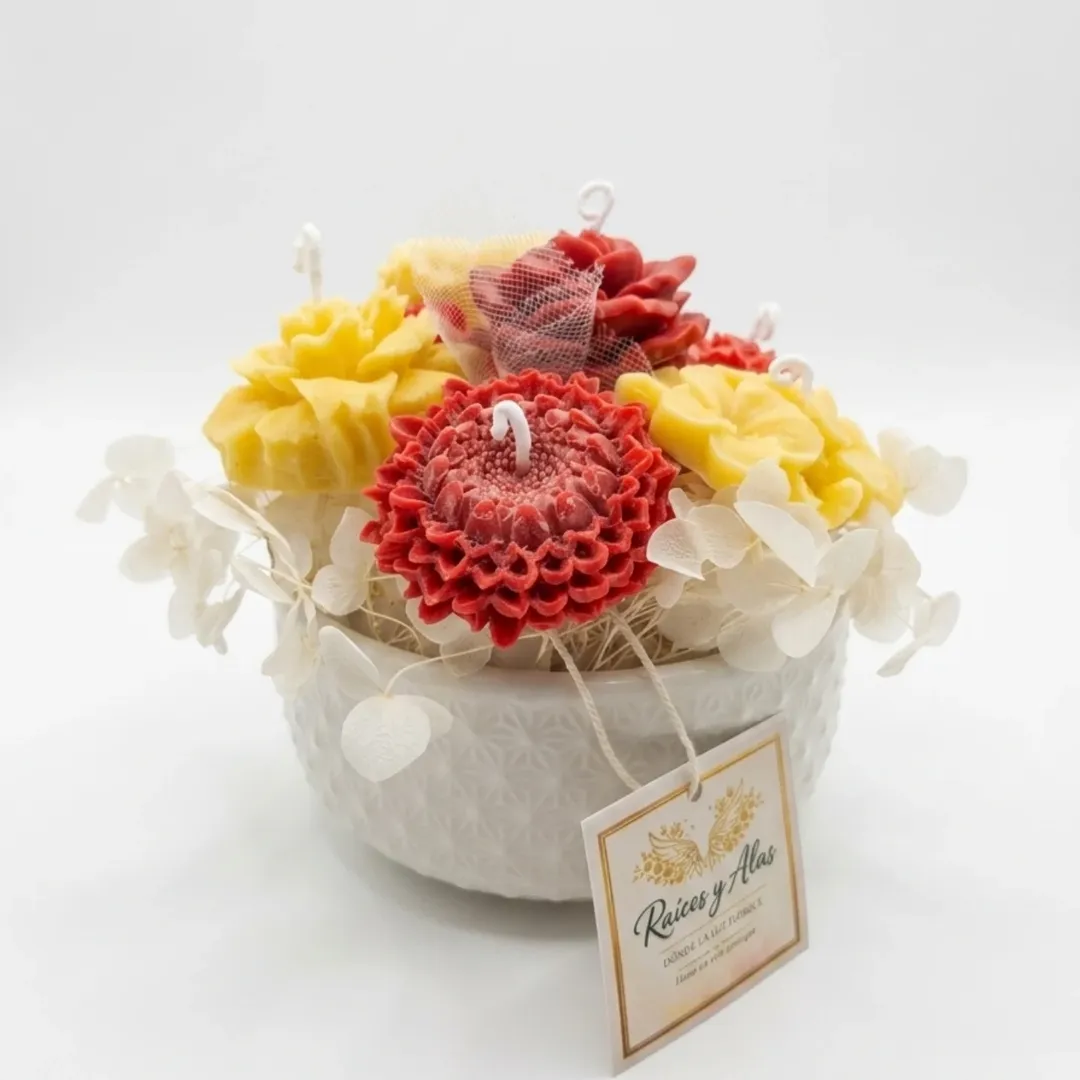 Ramo Fuego del Corazón — flores de vela artesanal